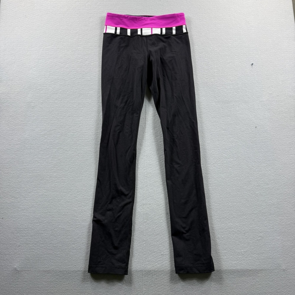 Lululemon Leggings Womens 2 Black Stripe Waist Ankle Yoga Pants Stretch Athletic